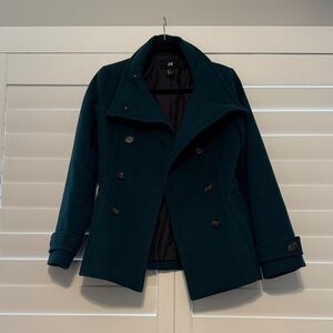 H&M Dark Teal Double-Breasted Coat